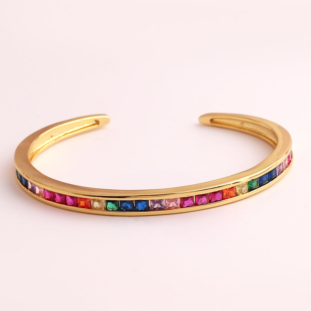 Gold filled baguette cubic zirconia bracelet for women men luxury jewelry rainbow cz tennis gorgeous trendy bangle girls gift