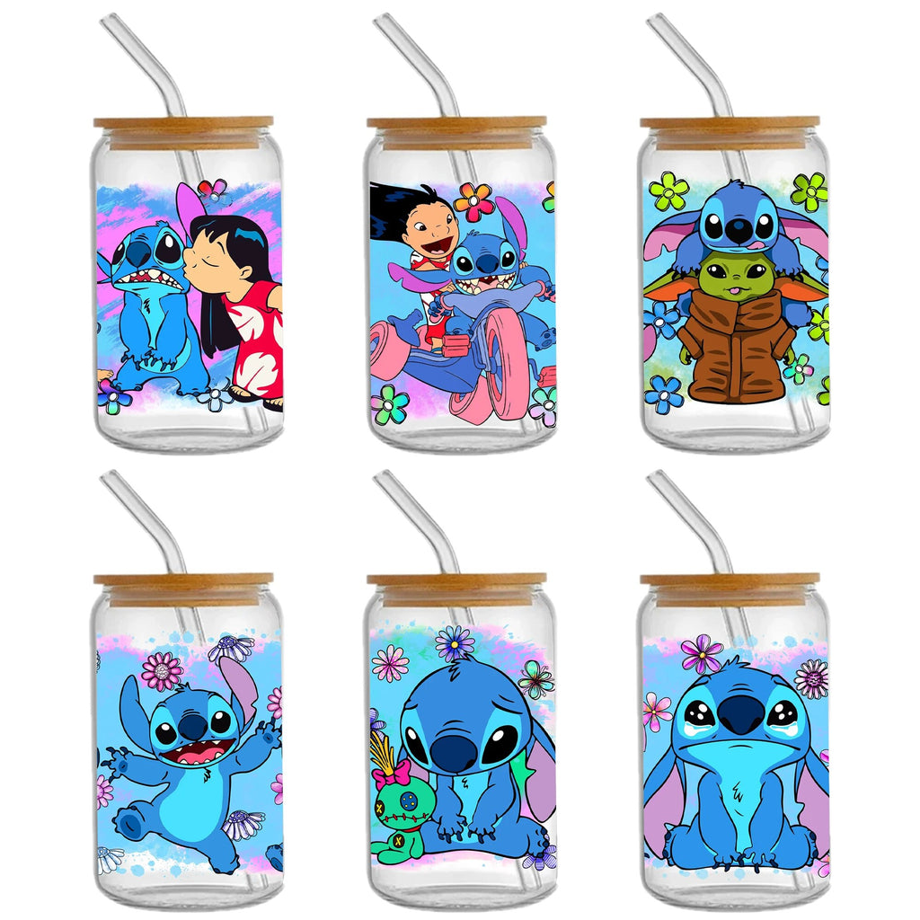 Personalize Lilo And Stitch UV DTF Sticker For 16oz GlassCup Can Wrap Transfer Decal Sticker Custom Labels DIY Logo Selfadhesive