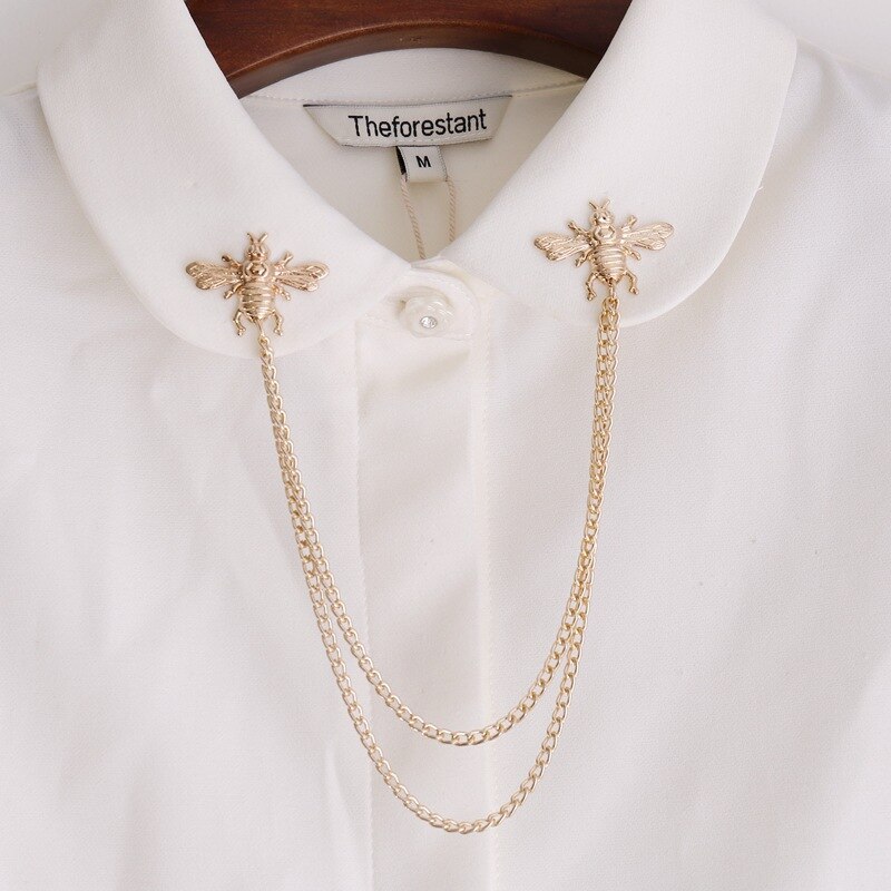 Cute Bee Fashion Brooches Metal Double Chain Tassel Vintage Animal Men Collar Lapel Pin Women Jewelry Friend Gift