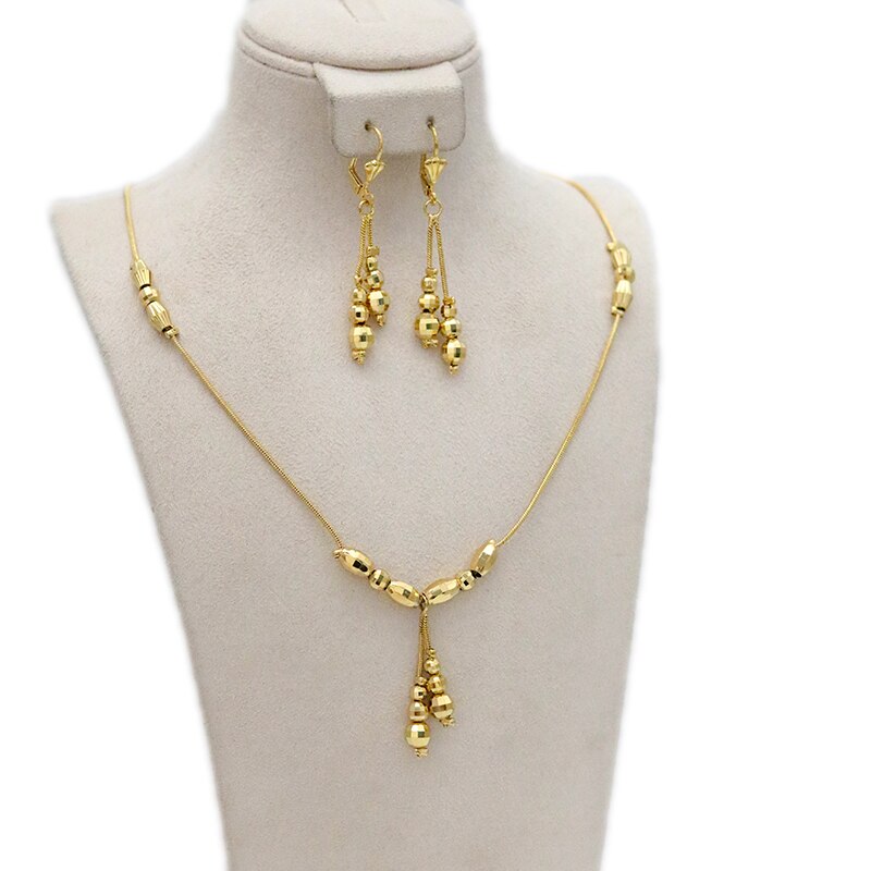 24k Gold Plated Ethiopian Earrings Pendant Necklace Set Dubai Women's Jewelry Set Africa India Nigeria Wedding Gift Party Jewelr