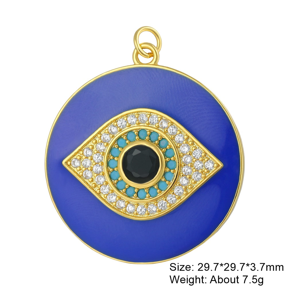 Juya DIY Luxury Multicolor Cubic Zirconia Enamel Greek Evil Eye Charms For Handmade Women Fashion Pendant Turkish Jewelry Making