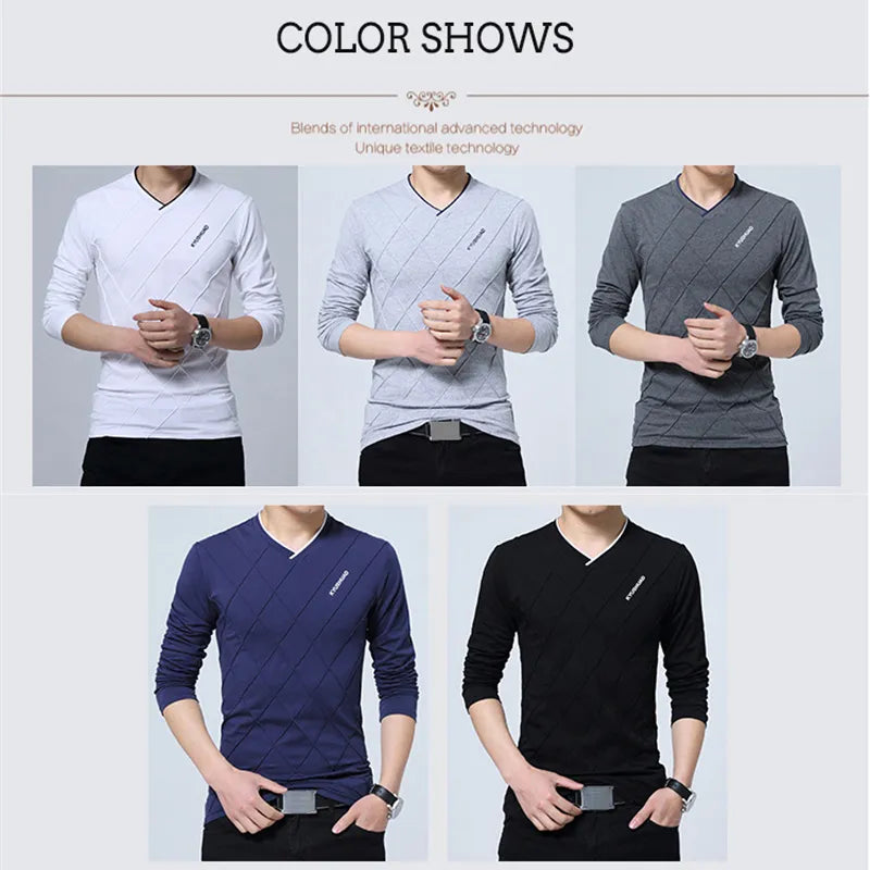 BROWON 2023 Fashion Men T-shirt Slim Fit Custom T-shirt Crease Design Long Stylish Luxury V Neck Fitness T-shirt Tee Shirt Homme