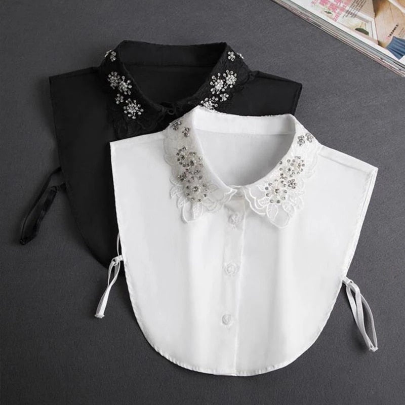 Fashion 2023 Front Tie White Fake Collar for Women Stand Detachable Collar Fake Girls Vintage Lace Ladies False Blouse Collar