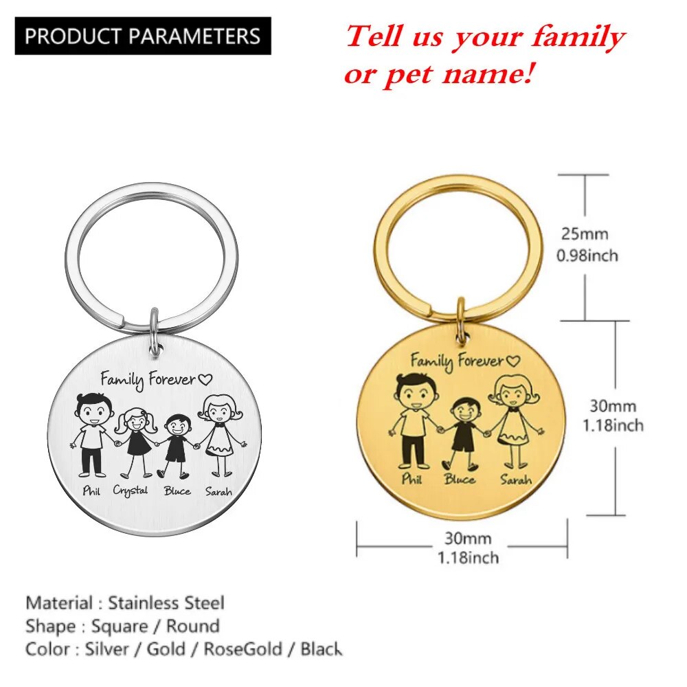 Personalized Family Gifts Keychain Custom Mom Dad Daughter Son Pet Key Chain Engraved Stainless Steel Mother Father Kids Keyring