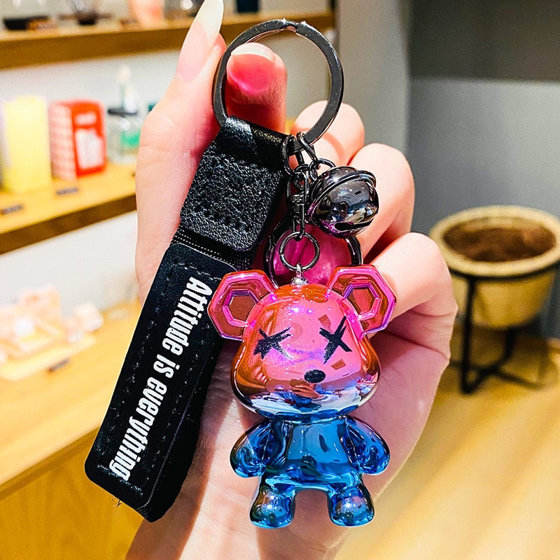 Cute Resin Keychain Charm Tie The Bear Pendant For Women Bag Car KeyRing Mobile Phone Fine Jewelry Accessories Kids Girl Gift