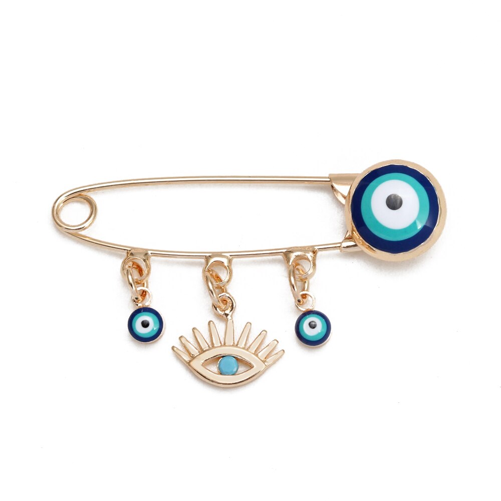 Lucky Eye Blue Turkish Evil Eye Brooch Pin for Women Men Dropping Oil Flower Crown Star Hamsa Hand Charm Fashion Jewelry BD52