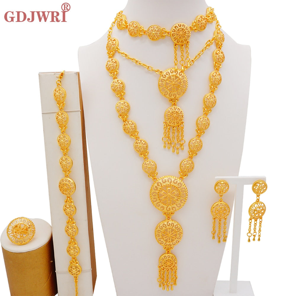 Fashion Dubai Gold Color Luxury Ethiopian Irregular Jewelry Sets African India Wedding Necklace Earrings Set For Women Party