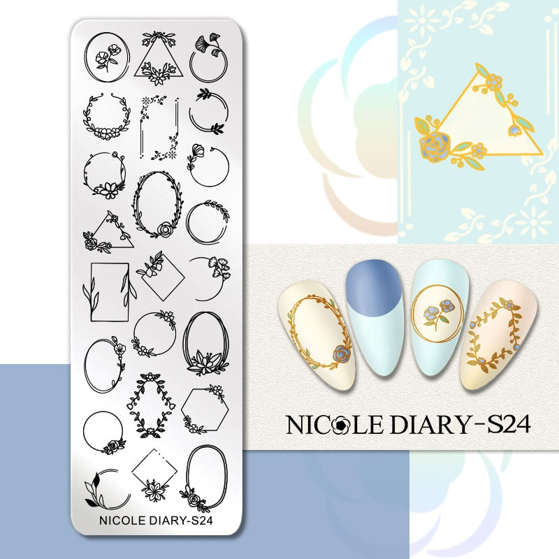 NICOLE DIARY Leaves Flower Stripe Design Stamping Plates Abstract Lady Face Nail Stamp Templates Leaf Floral Printing Stencil