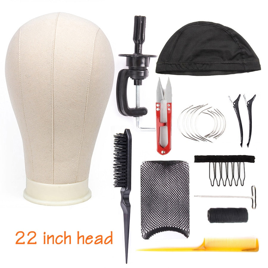 Alileader Training Mannequin Head Canvas Block Head Display Styling Mannequin Manikin Head Wig Stand Free Get T Needle Holder