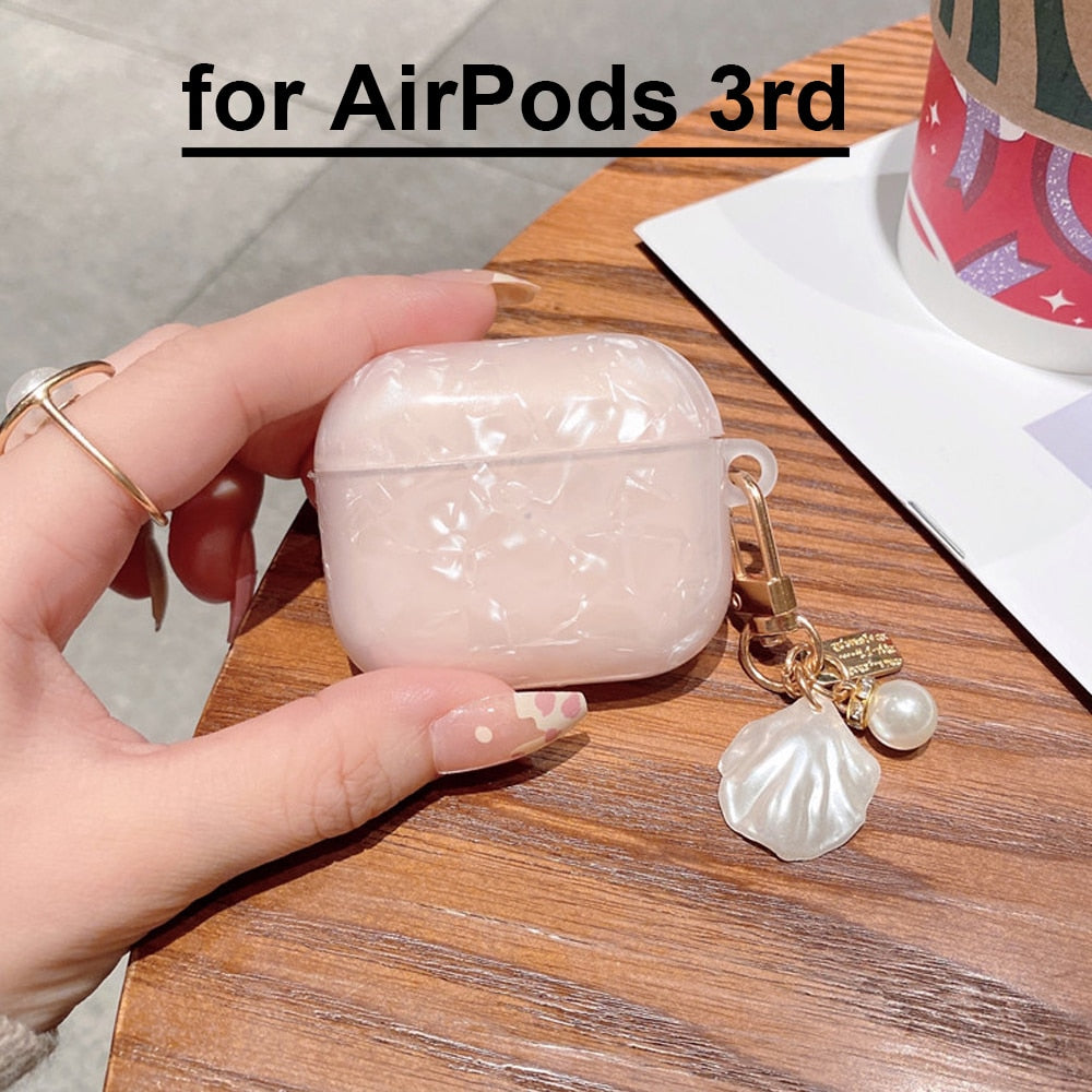 Luxury Girls Pearl Shell Case for Apple Airpods 1 2 3 Case for AirPods Pro Case with Keychain Earphone Accessories Headphone Box