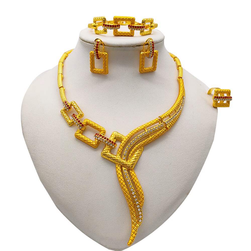 Ethiopian Rope Chain Jewelry Set For Women Ethnic Style Pendant Necklace Bracelet Earring Ring Wedding jewelry sets