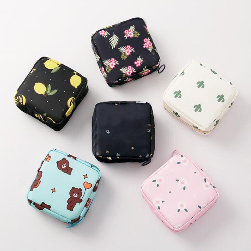 Women Small Cosmetic Bag Set Zipper Girls Mini Sanitary Napkins Makeup Lipstick Bags Travel Earphone Coin Organizer Pouch Bags