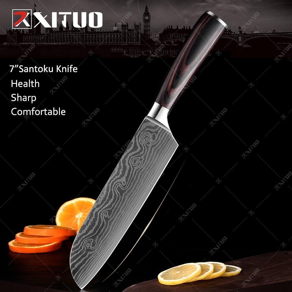 XITUO Kitchen Knives set 1-10PCS Chef knife High Carbon Stainless Steel Santoku knife Sharp Cleaver Slicing Knife Best Choice