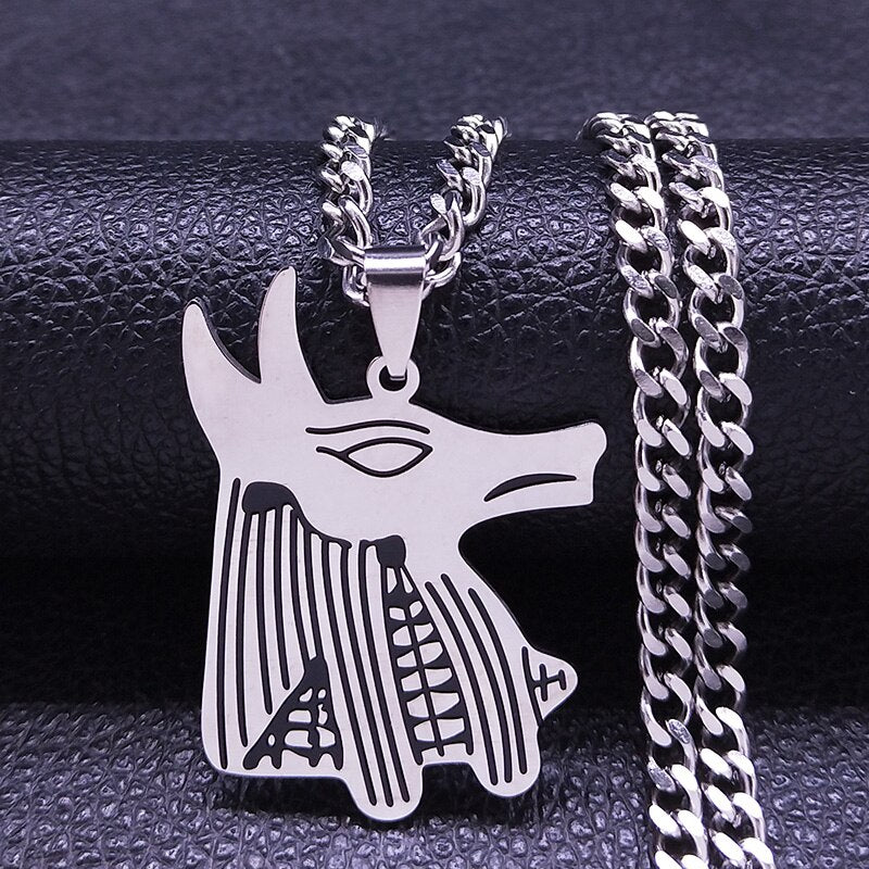 Anubis Dog Cat Egyptian Ankh Cross Stainless Steel Necklace for Women/Men Eye of Horus Necklace Jewelry bijoux femme N4436S02