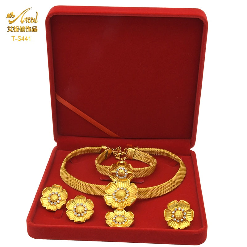 ANIID Ethiopian Gold Plated Jewelry Set For Women Bridal Dubai Jewellery Wedding Brazilian Eritrean African Earring Necklace Set