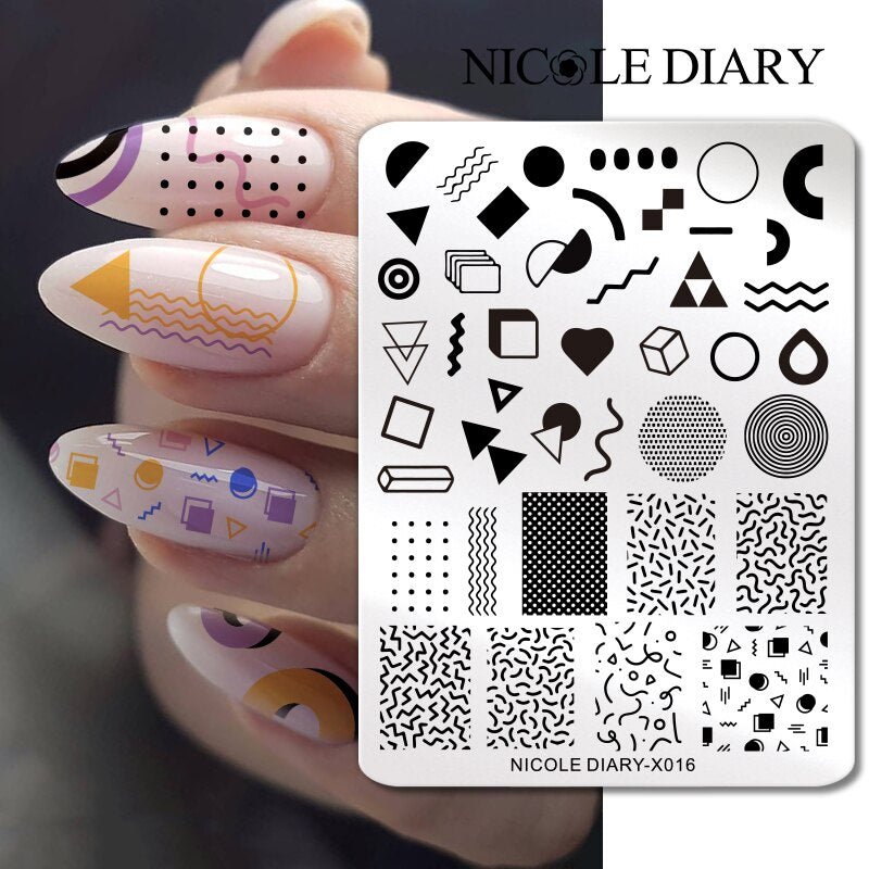 NICOLE DIARY Leaves Flower Stripe Design Stamping Plates Abstract Lady Face Nail Stamp Templates Leaf Floral Printing Stencil