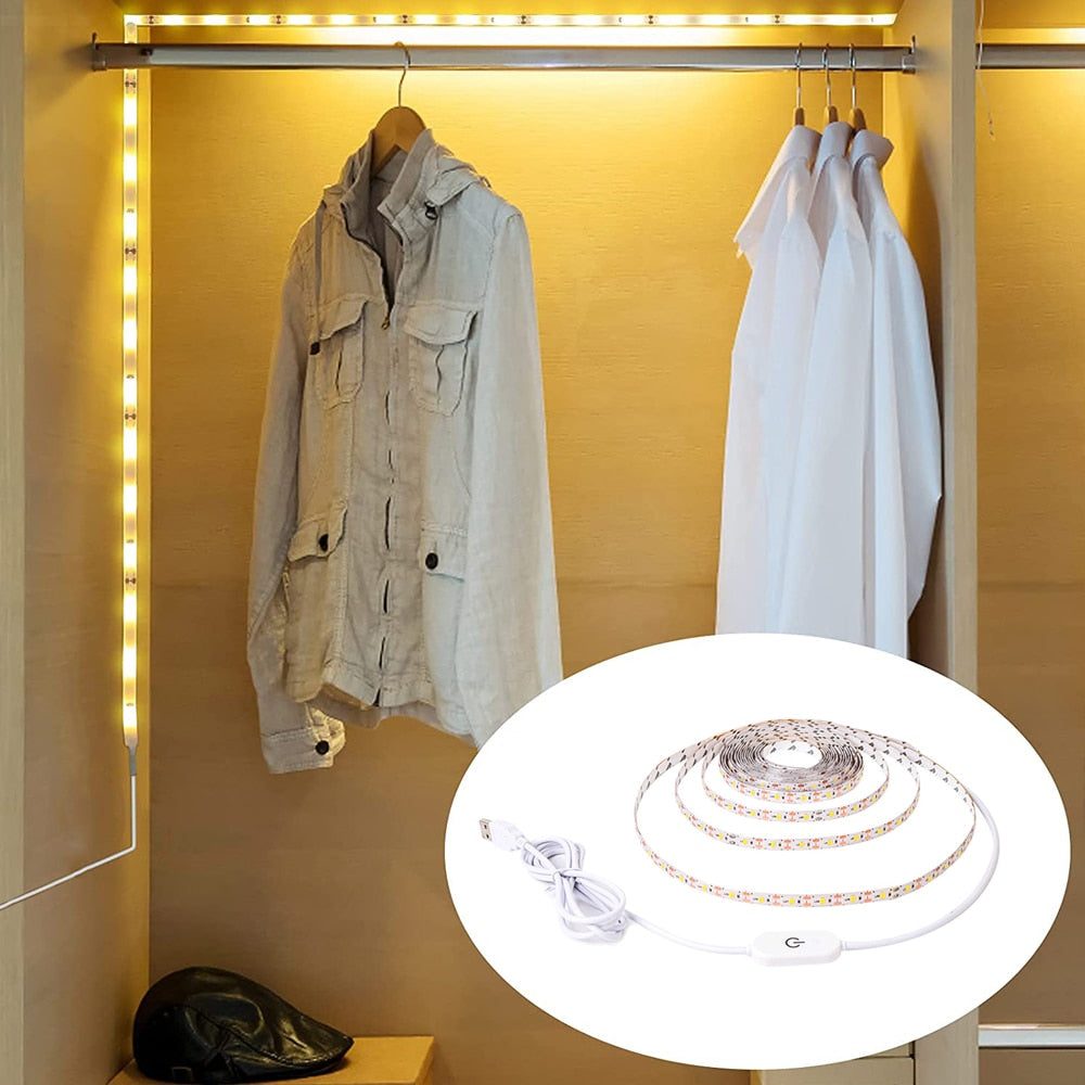 Touch Switch Led Strip Set Dc 5v 2835 Smd Warm White Lighting For Bathroom Bed Under Bed Vanity Cabinet Wardrobe Home Decor