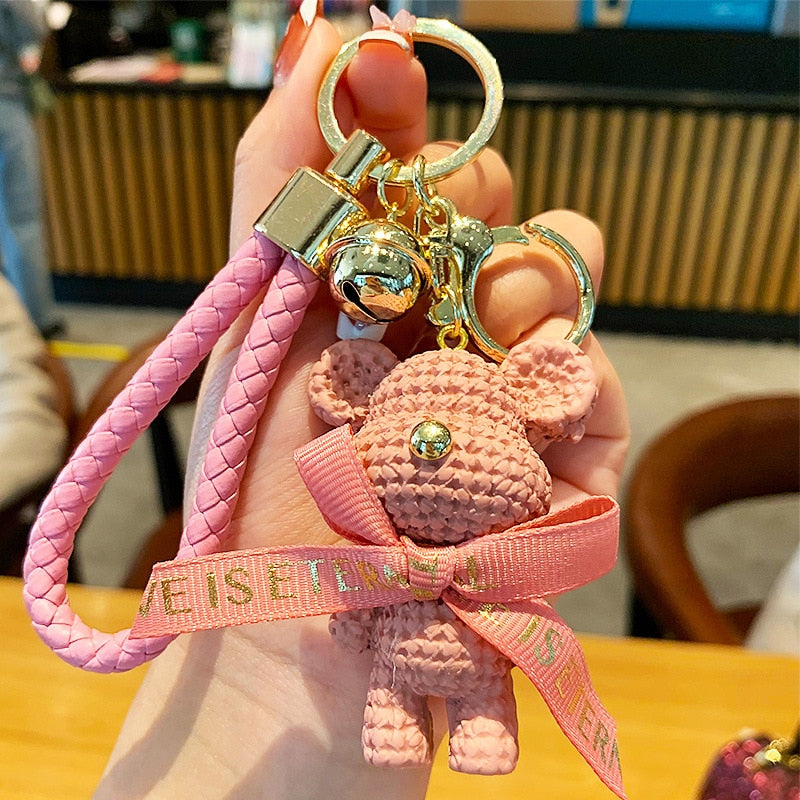 Cute Resin Keychain Charm Tie The Bear Pendant For Women Bag Car KeyRing Mobile Phone Fine Jewelry Accessories Kids Girl Gift