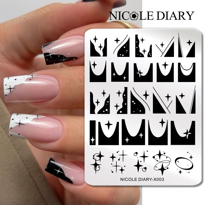 NICOLE DIARY Leaves Flower Stripe Design Stamping Plates Abstract Lady Face Nail Stamp Templates Leaf Floral Printing Stencil