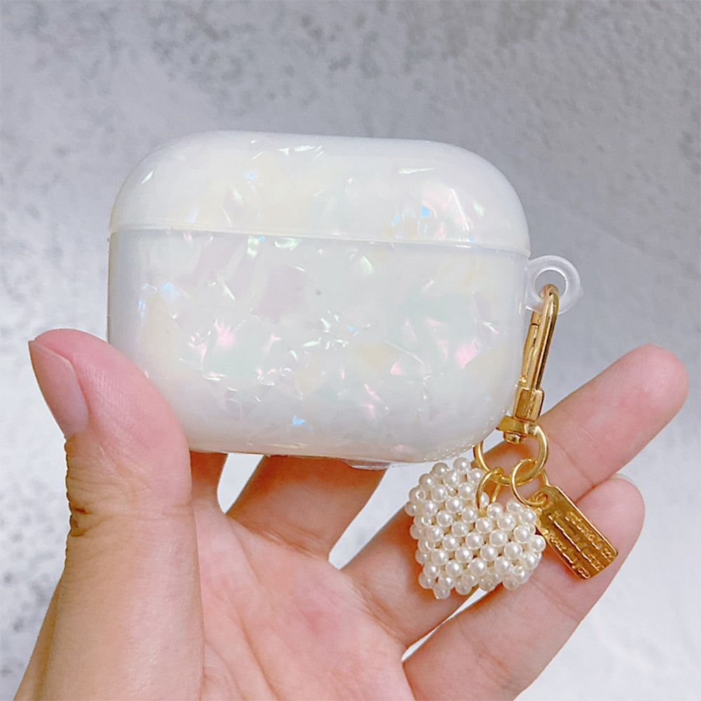 Luxury Girls Pearl Shell Case for Apple Airpods 1 2 3 Case for AirPods Pro Case with Keychain Earphone Accessories Headphone Box