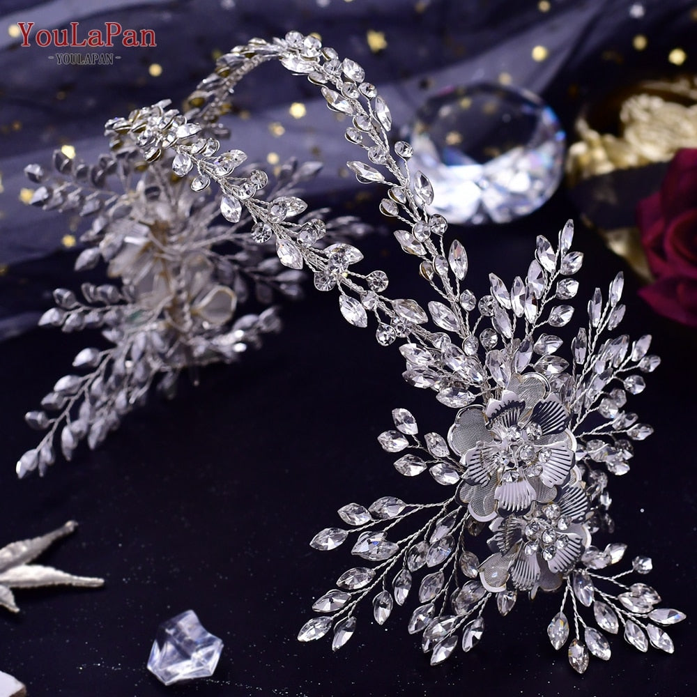 YouLaPan HP240 Luxury Bridal Crown Wedding Hair Accessories Bridal Tiara and Headdress Rhinestone Headband for Women Headpiece