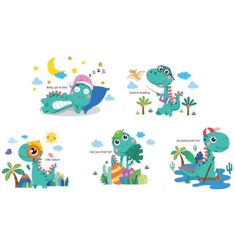 [shijuekongjian] Cartoon Dinosaur Animals Wall Stickers DIY Hot Air Balloons Wall Decals for Kids Rooms Nursery Home Decoration