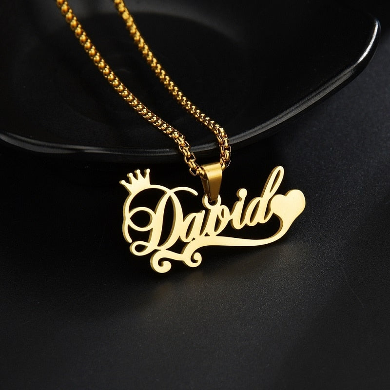 Custom Name Necklace Custom Jewelry Stainless Steel Personalized Crown Pendant For Women подвеска Men Collars Thick Chain Gifts