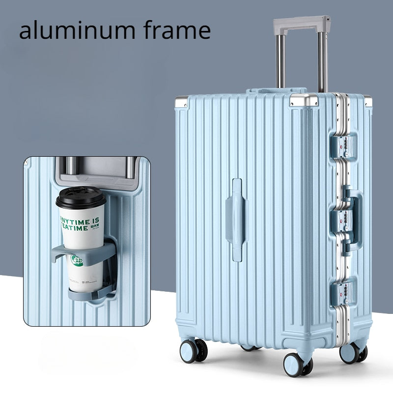 Aluminum frame travel suitcase on Mute wheels password business USB rolling luggage case Multifunction large size luggage