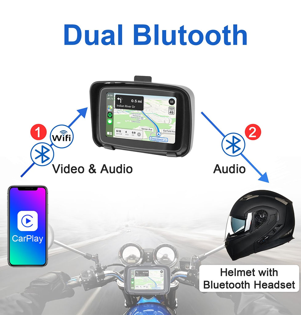 JUSTNAVI 5 Inch Portable GPS Navigation Motorcycle Waterproof Display Moto Wireless Apple Carplay Android Auto IPS Screen IPX7