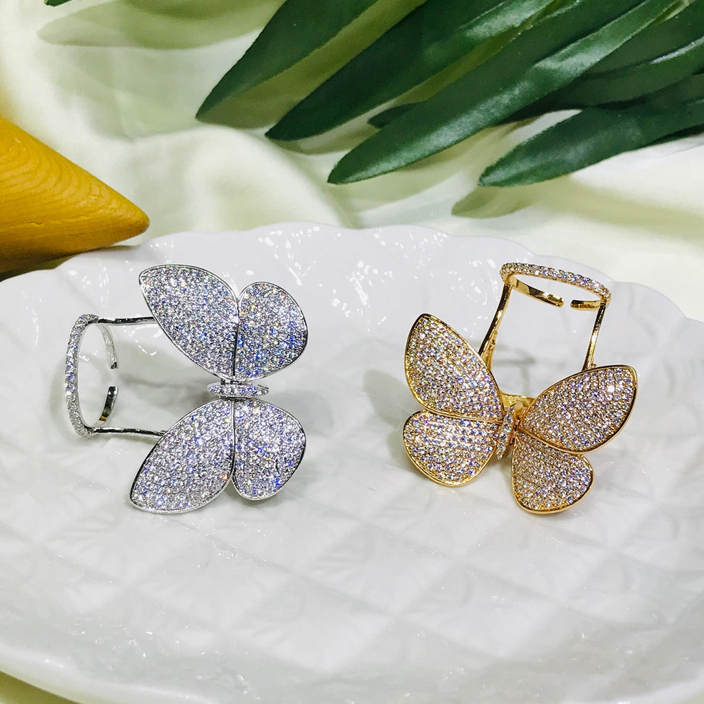 LUOTEEMI High Quality Korean Fashion Adjustable Butterfly Rings for Teens Micro Paved Shining CZ Movable Jewelry for Party