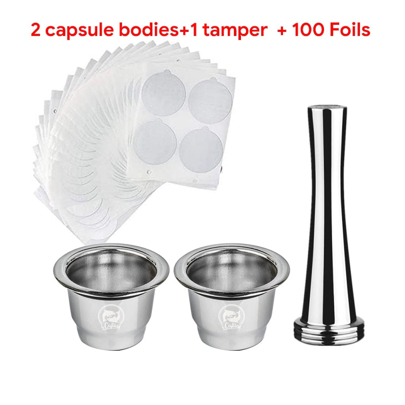 ICafilasStainless Steel For Nespresso Coffee Capsule with Disposible Foils Seals Easy Clean Reusable Cup Body