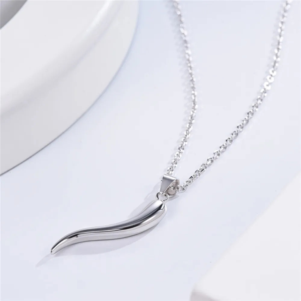 U7 925 Sterling Silver Italian Horn Necklace Good Luck Friendship And Dreams Pendant For Women Valentine's Day Jewelry SC265