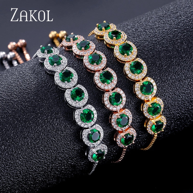 ZAKOL Fashion Women Cubic Zirconia Tennis Bracelet Round Crystal Adjustable Bangles Nice  Gift Party Jewelry FSBP2062