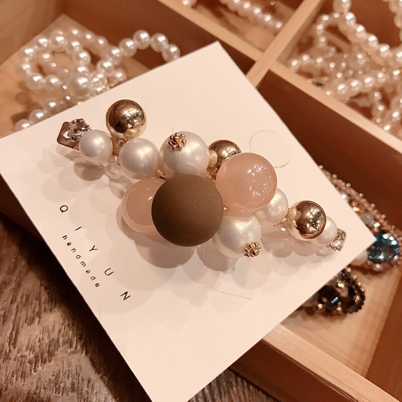 2020 New Korean Sweet Imitation Pearl Spring Clip Hairpin Rhinestone Barrettes for Women Fashion Hair Accessories