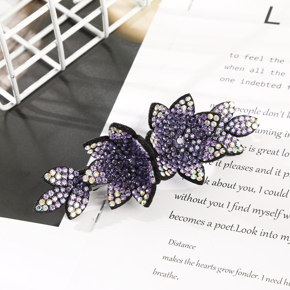 AWAYTR Crystal Flower Barrettes Hair Clips for Women Vintage Rhinestone Hairpins Headwear Girls Hair Accessories Jewelry Clips