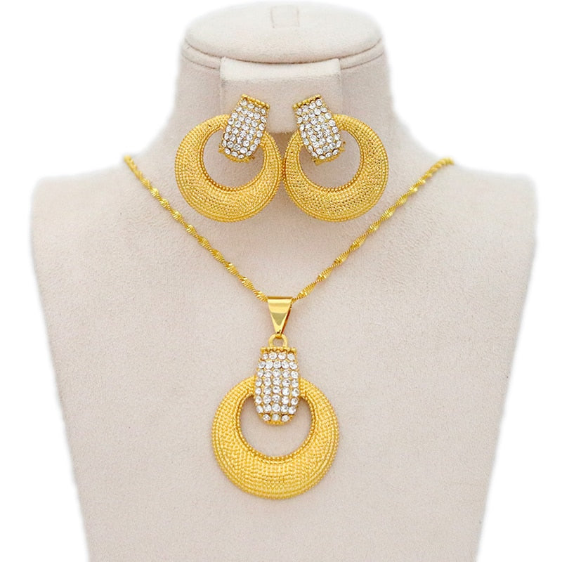 Dubai Jewelry Sets for Women 24k Gold Color Love Ethiopian African Heart Necklace Earrings Sets Arab Bridal Dowry Jewelry