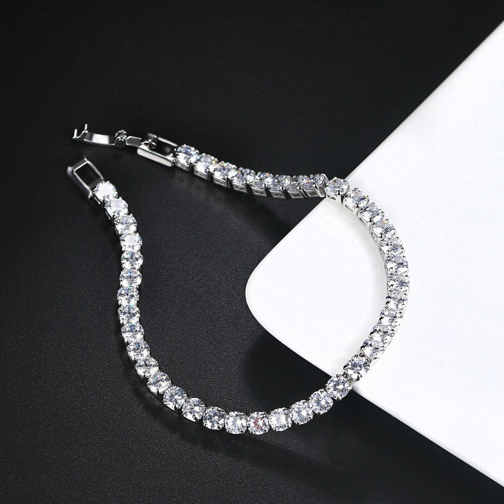 Luxury Shiny Round Crystal Stone Cubic Zirconia Tennis Bracelets For Women Men Gold Silver Color Bangle Chain on Hand Jewelry