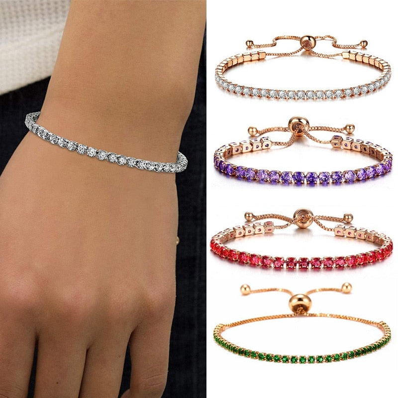 Fashion Charm CZ Tennis Bracelet for Women Crystal Zircon Jewelry Adjustable Gold Silver Color Box Chain Bracelets Gift