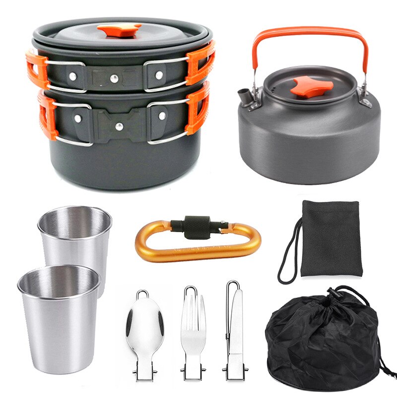 Camping cooking set Camping Gear Outdoor stove teapot Pan cup Accessories Portable Camping Equipment camper accessories kitchen