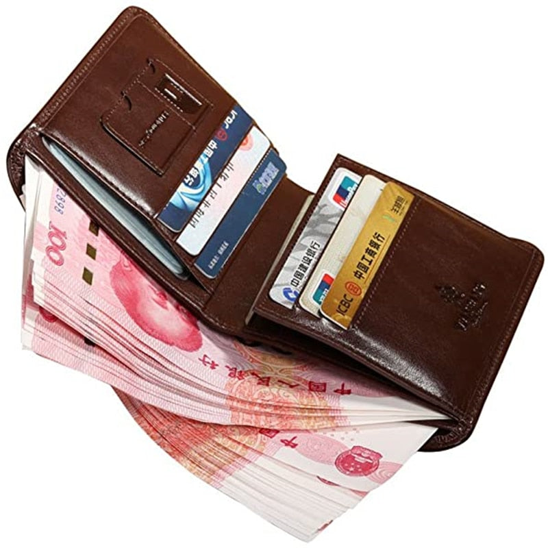 Manbang Men's Wallets RFID Genuine Leather Trifold Wallets For Men with ID Window and Credit Card Holder