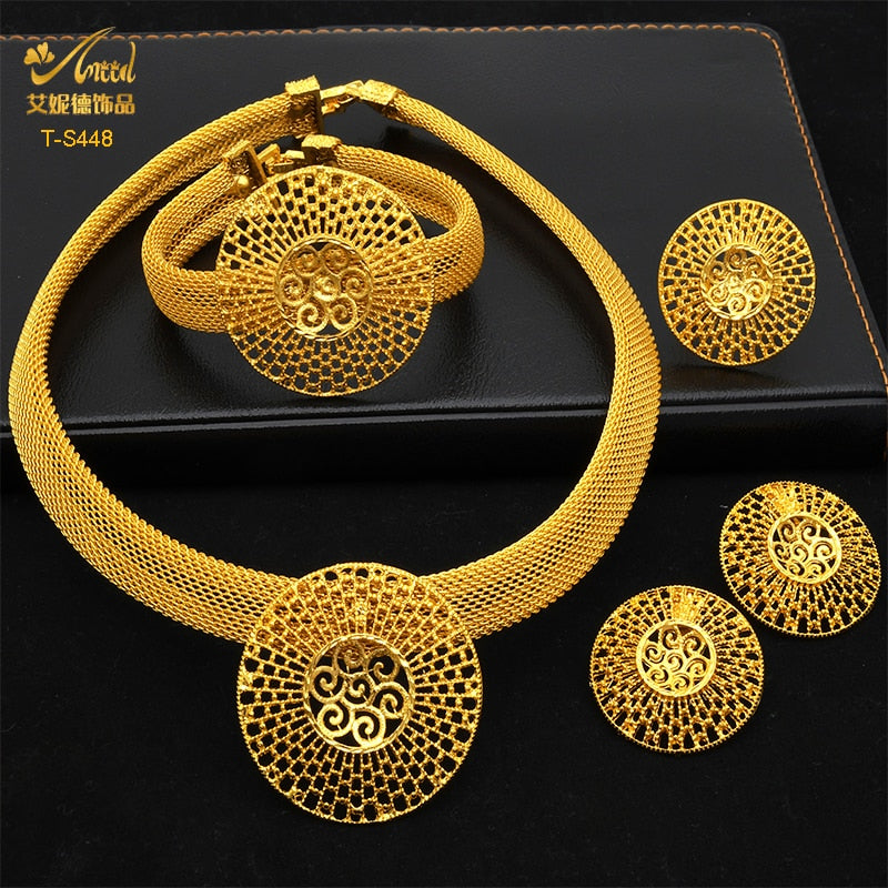 ANIID Ethiopian Gold Plated Jewelry Set For Women Bridal Dubai Jewellery Wedding Brazilian Eritrean African Earring Necklace Set