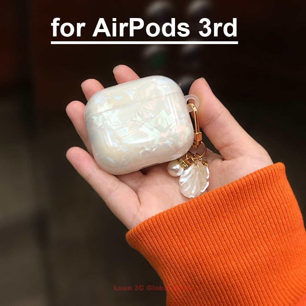 Luxury Girls Pearl Shell Case for Apple Airpods 1 2 3 Case for AirPods Pro Case with Keychain Earphone Accessories Headphone Box