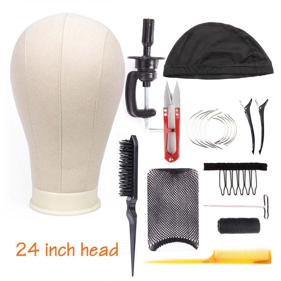 Alileader Training Mannequin Head Canvas Block Head Display Styling Mannequin Manikin Head Wig Stand Free Get T Needle Holder