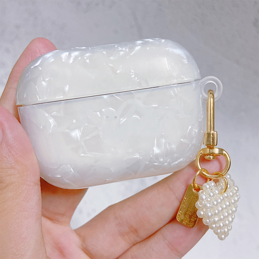 Luxury Girls Pearl Shell Case for Apple Airpods 1 2 3 Case for AirPods Pro Case with Keychain Earphone Accessories Headphone Box