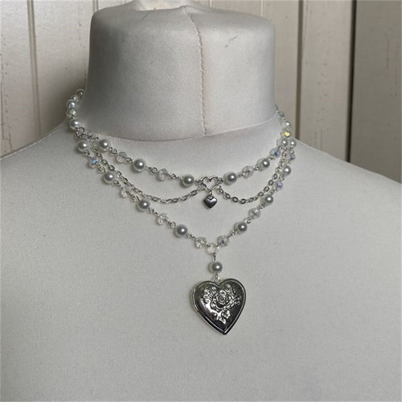 Pearls Butterfly Heart Fairycore Choker Necklace Y2K Pixie Fairycore Cottagecore Rosary Necklace