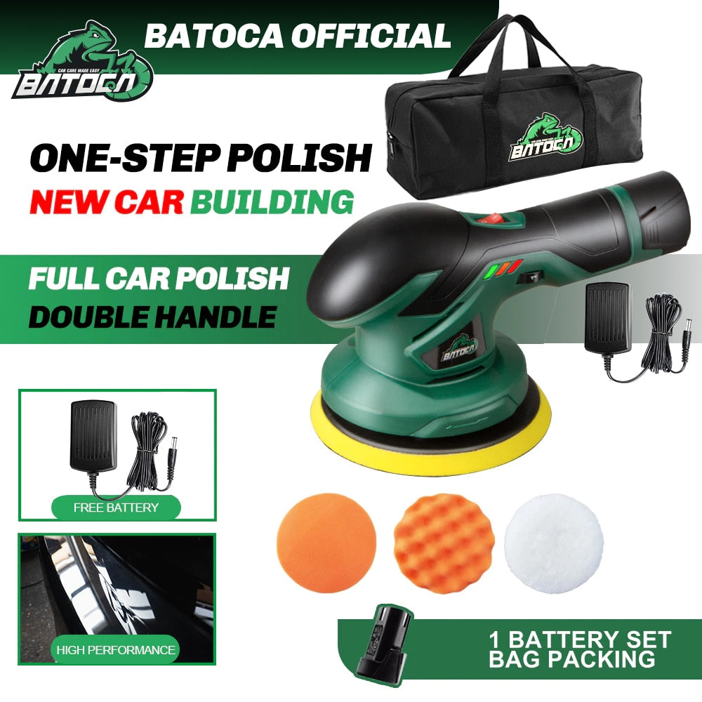 BATOCA Cordless Car Polisher 12V Wireless DA Car Polishing Machine Brushless Dual Action Buffer Free 2pcs 2.0Ah Lithium Battery