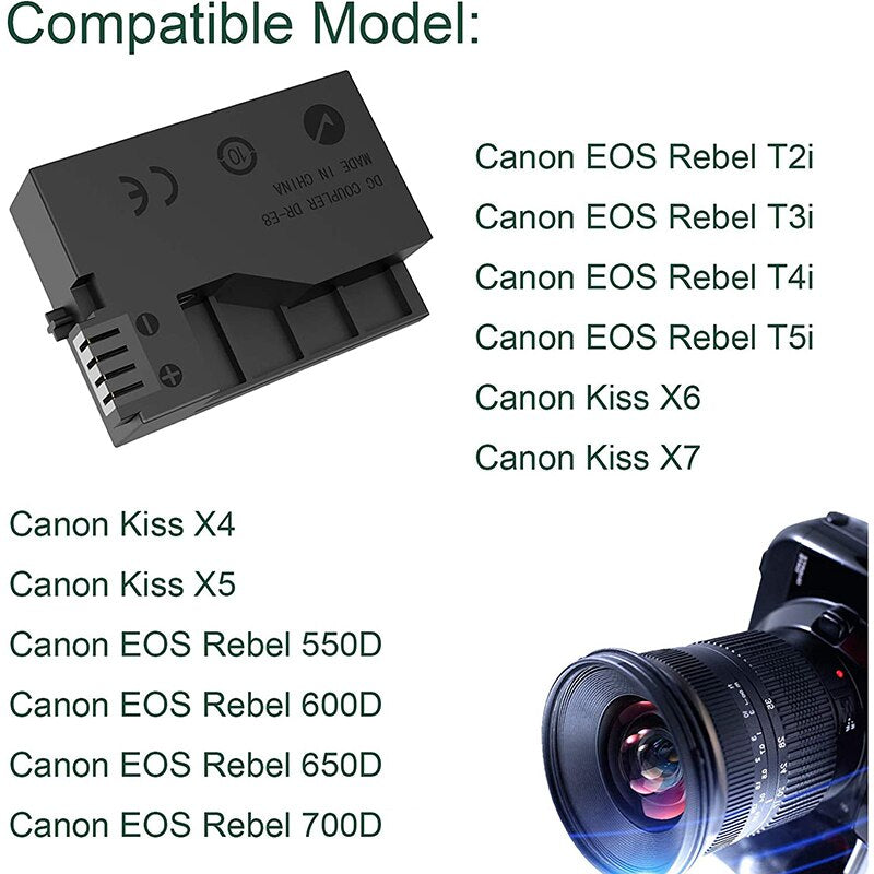 USB C DC Power AC Adapter ACK-E8 DR-E8 LP-E8 for Canon EOS Rebel T2i T3i T4i T5i 550D 600D 650D 700D Kiss X4 X5 X6i DSLR Camera