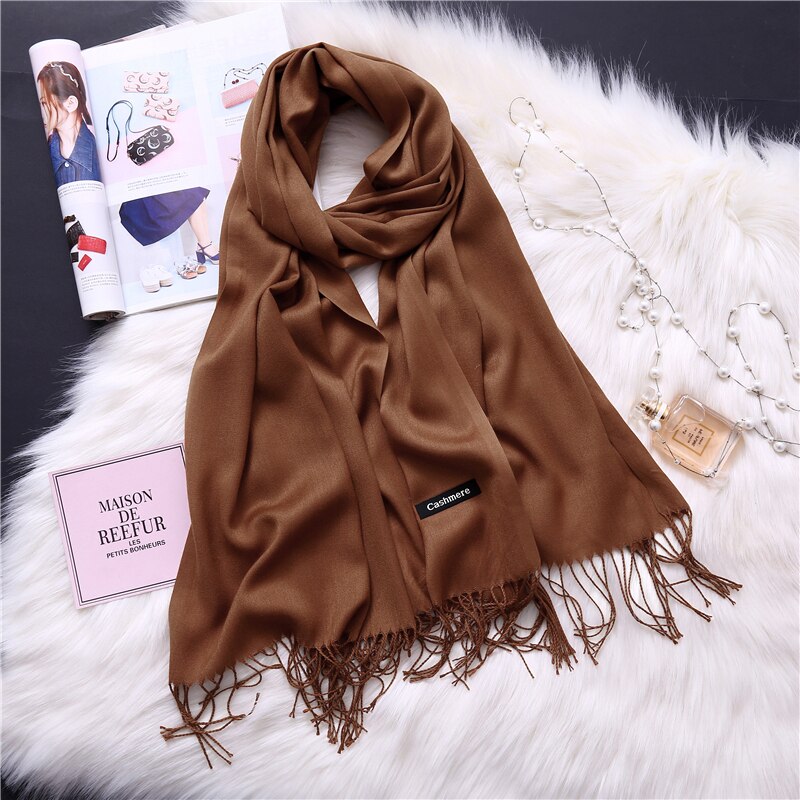 2022 Winter Scarves For Women Shawls Warm Wraps Lady Pashmina Pure Blanket Cashmere Scarf Neck Headband Hijabs Stoles Foulard