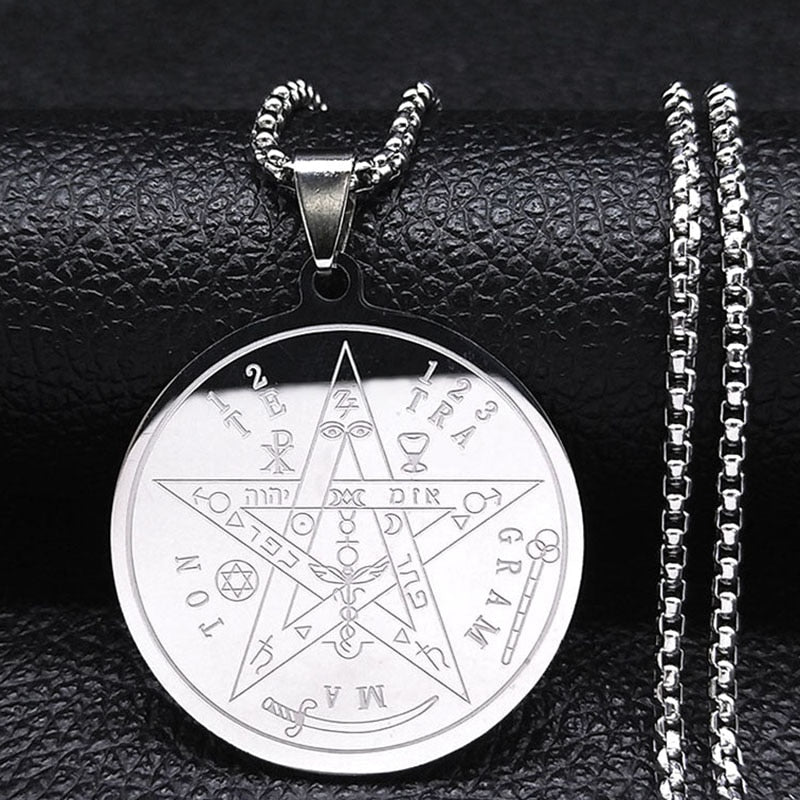 Seven Archangels Amulet Stainless Steel Necklaces Men Seal of Solomon Talisman Christian Protection Jewelry collar hombre N1162