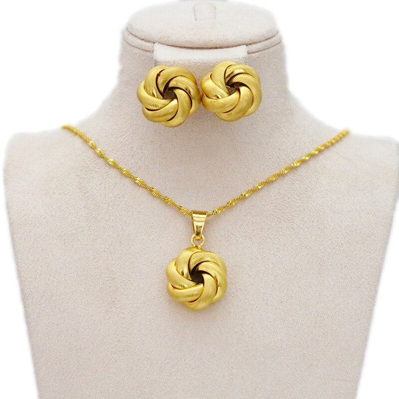 24k Gold Plated Ethiopian Earrings Pendant Necklace Set Dubai Women's Jewelry Set Africa India Nigeria Wedding Gift Party Jewelr